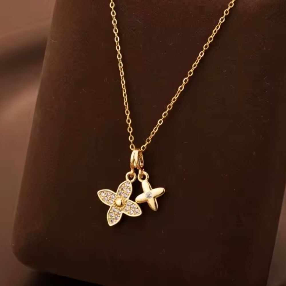 18K Gold Plated Clover Diamond  Luxury Inspired Design Necklace